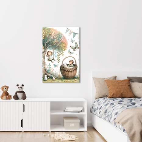 OBRAZ DETSKÝ DEŇ MEDZI STROMAMI A MOTÝĽMI - DETSKÉ OBRAZY ROZPRÁVKOVÉ BYTOSTI - OBRAZY