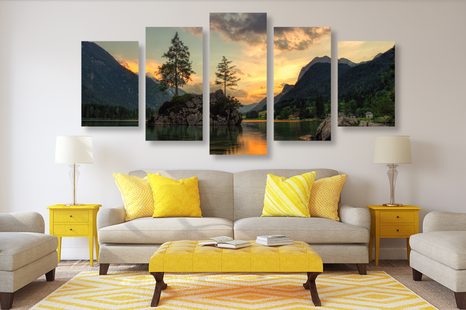 5-CZĘŚCIOWY OBRAZ GÓRSKI KRAJOBRAZ NAD JEZIOREM - OBRAZY PRZYRODY I KRAJOBRAZY - OBRAZY