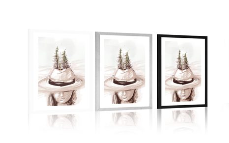 PLAKÁT S PASPARTOU KLOBOUK POKRYTÝ LESEM - MOTIVY Z NAŠÍ DÍLNY - PLAKÁTY