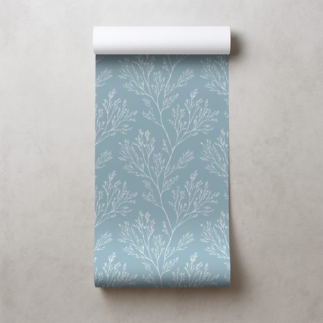 FOTOTAPETA BÍLÉ VĚTVIČKY NA MODRÉM POZADÍ - VZOROVANÉ TAPETY - TAPETY