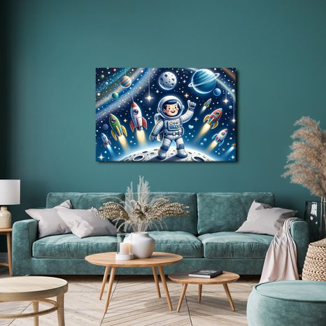 QUADRO SU TELA – PICCOLO ASTRONAUTA IN MISSIONE AVVENTUROSA - QUADRI SPAZIALI PER BAMBINI - STAMPE E QUADRI