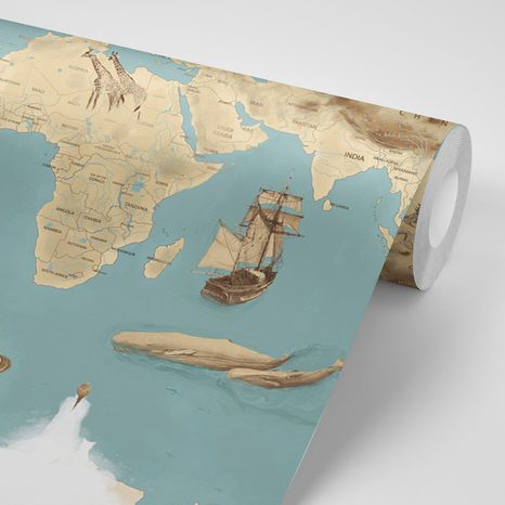 CARTA DA PARATI – MAPPA DISEGNATA BLU-BEIGE - CARTA DA PARATI MAPPE - CARTA DA PARATI