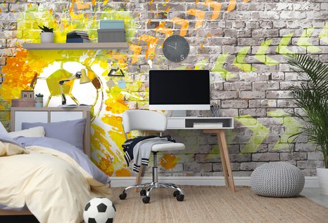 CARTA DA PARATI – PALLONE DA CALCIO SU MURO DI MATTONI - CARTA DA PARATI ARTE DI STRADA - CARTA DA PARATI