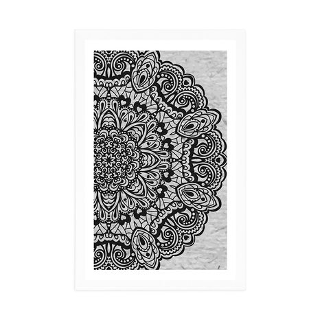 POSTER – MANDALA FLOREALE IN BIANCO E NERO - NERO E BIANCO - POSTER