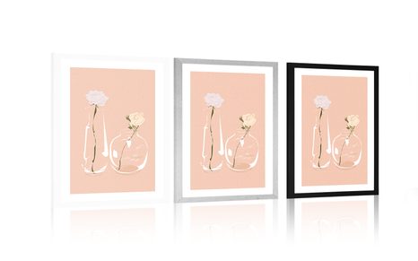 PLAKÁT S PASPARTOU MINIMALISTICKÉ KVĚTINY VE VÁZE - VÁZY - PLAKÁTY