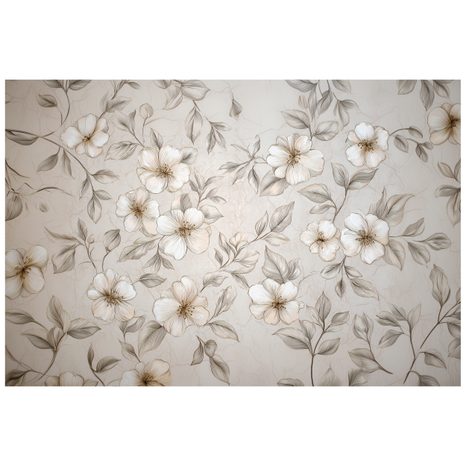 TAPET FLORI ȘI FRUNZE BEJ DELICATE - TAPET FLORI - TAPETURI