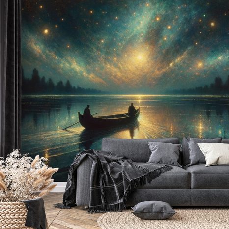 TAPETE NÄCHTLICHER SEE UNTER STERNENHIMMEL - TAPETEN SEEN - TAPETEN