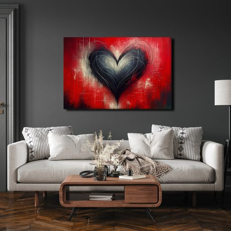 WANDBILD HERZ AUF ROTEM HINTERGRUND - BILDER MIT LIEBESMOTIVEN - BILDER