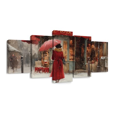 5-DÍLNÝ OBRAZ KOUZLO ZIMNÍ ULICE - VÁNOČNÍ A ZIMNÍ OBRAZY - OBRAZY