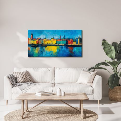 SLIKA ŽIVE BOJE GRADSKOG PEJZAŽA - ŠARENE KUĆE - SLIKE