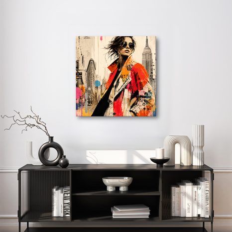 TABLEAU SUR TOILE – FEMME ÉLÉGANTE DANS LA MÉTROPOLE - TABLEAUX DE FEMMES - TABLEAUX