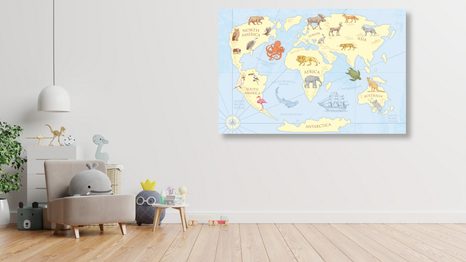 SCHILDERIJ OP KURK WERELDKAART MET DIEREN - SCHILDERIJEN OP KURK - SCHILDERIJEN