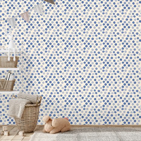 TAPETA MODRÉ PUNTÍKY NA BÉŽOVÉM POZADÍ - DĚTSKÉ TAPETY - TAPETY