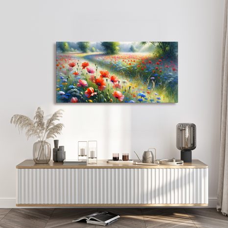 SLIKA CVETOČE POLJE POD POLETNIM NEBOM - SLIKE POLJA IN TRAVNIKI - SLIKE