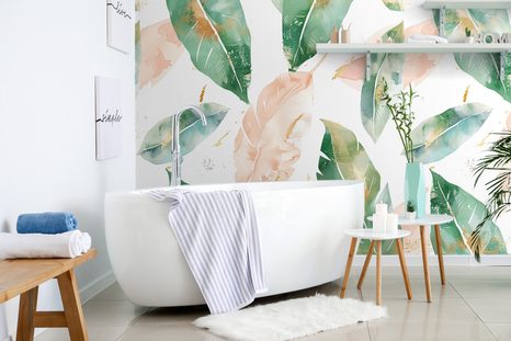 SAMOLJEPLJIVA TAPETA LISTOVI ZELENE BOJE I BOJE BRESKVE U TEHNICI AKVARELA - SAMOLJEPLJIVE TAPETE - TAPETE