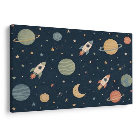 OBRAZ WESOŁE RAKIETY MIĘDZY PLANETAMI - DZIECIĘCE OBRAZY WSZECHŚWIAT - OBRAZY