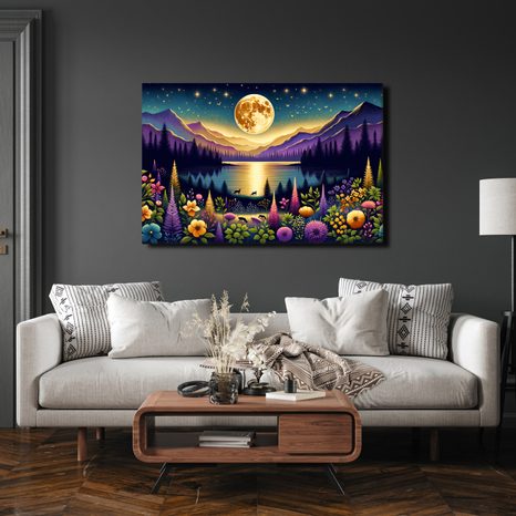 KÉP ROMANTIKUS TÁJ TELIHOLDDAL - TERMÉSZET- ÉS TÁJKÉPEK - KÉPEK