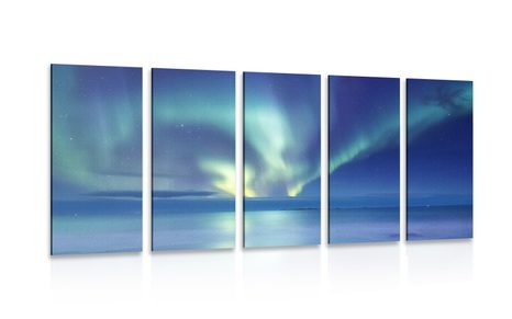 QUADRO IN 5 PARTI AURORA BOREALE SULL'OCEANO - QUADRI DELLO SPAZIO E DELLE STELLE - QUADRI