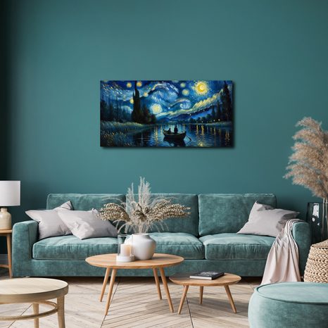 OBRAZ HVĚZDNÁ NOC U ŘEKY - OBRAZY PŘÍRODY A KRAJINY - OBRAZY