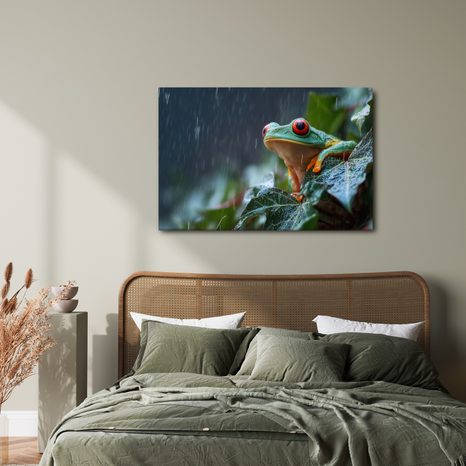 OBRAZ ŽÁBA V DEŠTI NA LISTU - OBRAZY ZVÍŘAT - OBRAZY