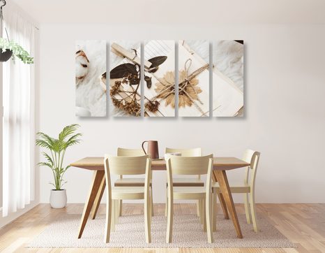 5-DÍLNÝ OBRAZ SBÍRKA STARÝCH LISTŮ - VINTAGE A RETRO OBRAZY - OBRAZY