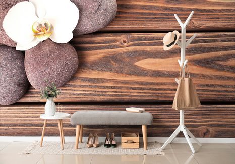 FOTOTAPETA WELLNESS KAMENY NA DŘEVĚ - TAPETY FENG SHUI - TAPETY