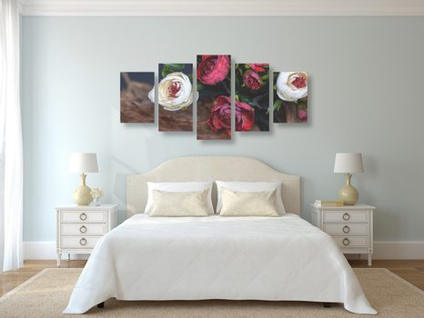 5-TEILIGES WANDBILD FLORALE WEINLESE - BILDER BLUMEN - BILDER
