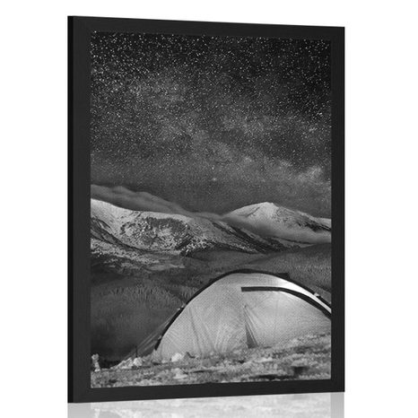POSTER TENT UNDER THE NIGHT SKY IN BLACK AND WHITE - BLACK AND WHITE - POSTERS