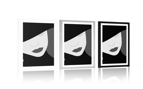 POSTER WITH MOUNT CLASSY LADY IN A HAT IN BLACK AND WHITE - BLACK AND WHITE - POSTERS