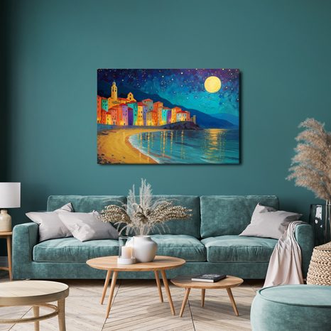 OBRAZ NOCNE MIASTO NAD MORZEM - OBRAZY - 🔥 TOTALNA WYPRZEDAŻ