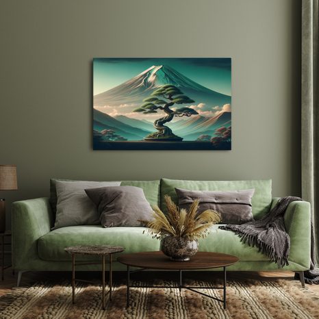 WANDBILD BONSAI UND BERG IM JAPANISCHEN STIL - BILDER VON BERGEN - BILDER