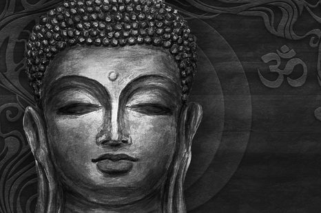 SELBSTKLEBENDE TAPETE GESICHT VON BUDDHA IN SCHWARZ-WEISS - TAPETEN - 🔥 TOTALAUSVERKAUF