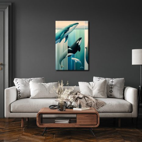 WANDBILD ELEGANZ DER WALE UNTER DER WASSEROBERFLÄCHE - WANDBILDER UNTERWASSERWELT - BILDER