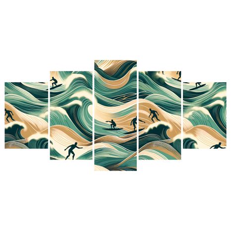 5-TEILIGES WANDBILD MEERESWELLEN UND SURFEN - BILDER MEER UND STRAND - BILDER