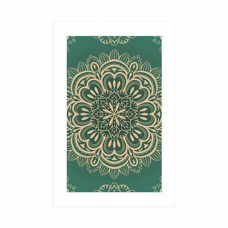 PLAKAT S PASPARTUOM MANDALA NA TIRKIZNOJ POZADINI - FENG SHUI - PLAKATI