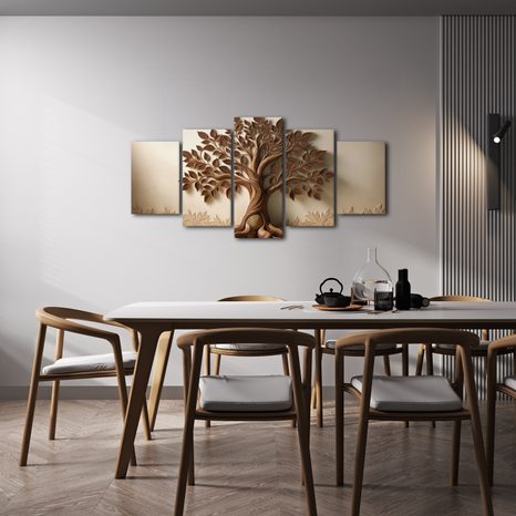 5-DÍLNÝ OBRAZ HNĚDÝ STROM ŽIVOTA - OBRAZY STROMY ŽIVOTA - OBRAZY
