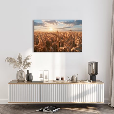 TABLEAU SUR TOILE – BLÉ DORÉ AU COUCHER DU SOLEIL - TABLEAUX DE CHAMPS ET PRAIRIES - TABLEAUX