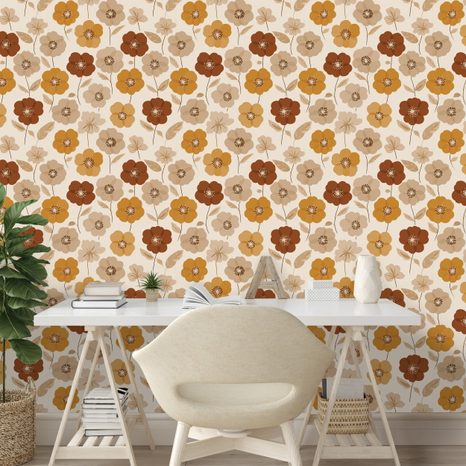 TAPETE RETRO-BLUMEN IN HERBSTTÖNEN - GEMUSTERTE TAPETEN - TAPETEN
