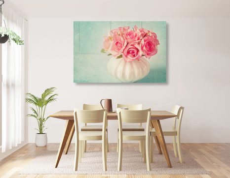 QUADRO SU TELA – ROSE NEL VASO - QUADRI DI FIORI - STAMPE E QUADRI