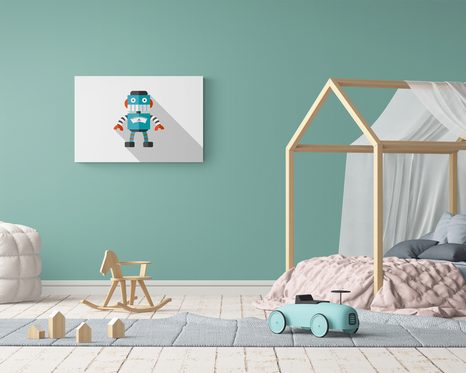 QUADRO SU TELA – ROBOT BLU CON SFONDO BIANCO - QUADRI PER BAMBINI - STAMPE E QUADRI
