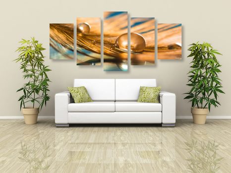 5 RÉSZES KÉP VÍZ CSEPP ÉS ARANY TOLL - CSENDÉLET KÉPEKEN - KÉPEK