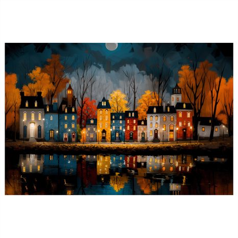 OBRAZ KOUZELNÁ ZIMNÍ VESNICE - BAREVNÉ DOMY - OBRAZY