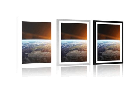 POSTER MIT PASSEPARTOUT BLICK AUF DEN PLANETEN AUS DEM WELTALL - UNIVERSUM UND STERNE - POSTER