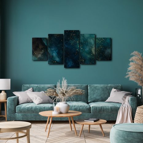 TABLEAU EN 5 PARTIES – NÉBULEUSE NOCTURNE DORÉE - IMAGES DE GALAXIE - TABLEAUX
