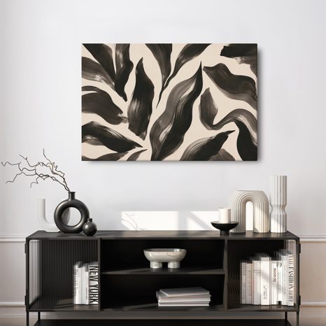 TABLEAU SUR TOILE – LIGNES ORGANIQUES NOIRES - IMAGES FORMES ABSTRAITES - TABLEAUX