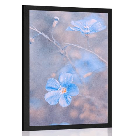 AFFICHE FLEURS BLEUES SUR FOND VINTAGE - FLEURS - AFFICHES