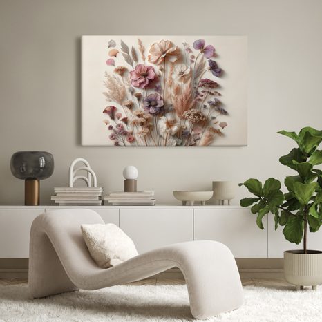 TABLEAU SUR TOILE – FLEURS VINTAGE SUR FOND CLAIR - TABLEAUX - 🔥 VENTE TOTALE