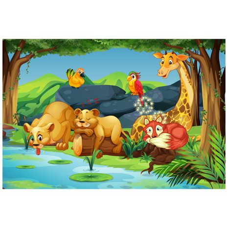 TAPETE WILDE TIERE AM TEICH - KINDERTAPETEN - TAPETEN