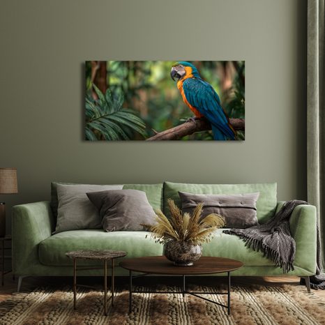 OBRAZ PAPOUŠEK MEZI TROPICKÝMI LISTY - OBRAZY PTÁCI - OBRAZY