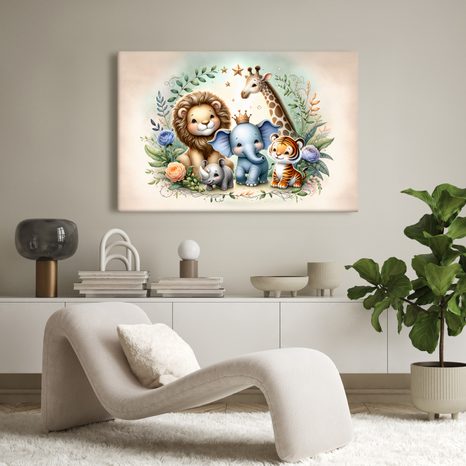 WANDBILD KINDER-SAFARI-TEAM - KINDERBILDER TIERE - BILDER